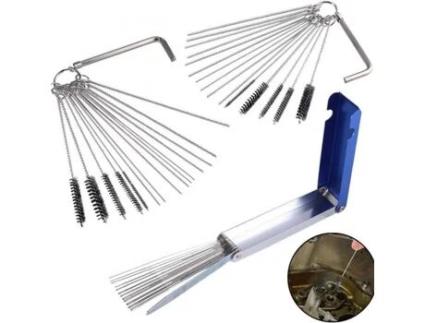 Kit de limpeza a jato de carburador, 20 agulhas de limpeza, 10 ferramentas de limpeza de escova e 2 chaves sextavadas CRV HAOPYOU