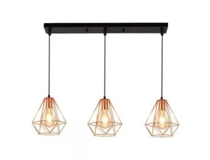 Lustre 3 Luzes, Luminária Cage E27 para Sala, Cozinha e Quarto