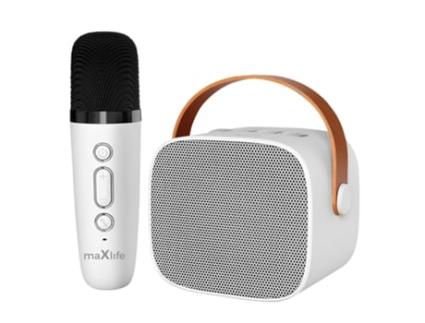 Maxlife Altifalante Karaoke com Microfone - Kit de Karaoke Portátil Branco