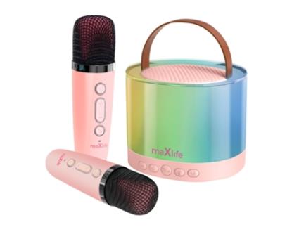 Maxlife Altifalante Karaoke Bluetooth com microfone duplo - Kit de karaoke Luz Rosa