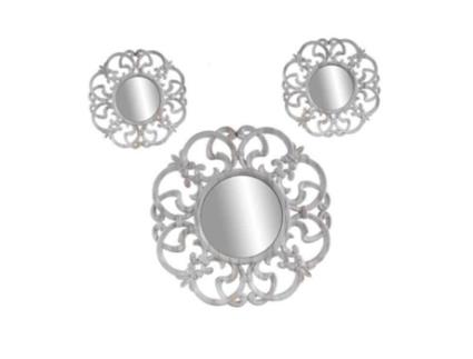 Conjunto de 3 espelhos decorativos de parede de plástico branco envelhecido 25-35cm 836886