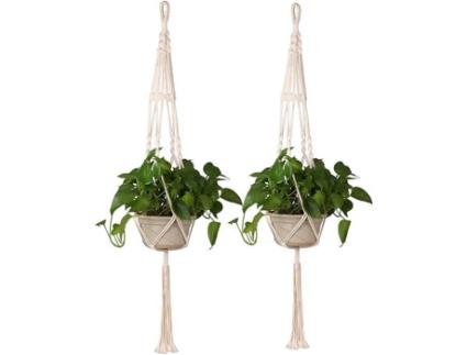 Cabide de planta macrame, corda de planta forte, corda de algodão pendurada para decoração de jardim de varanda, 89 cm, 2 peças DLZAOAO