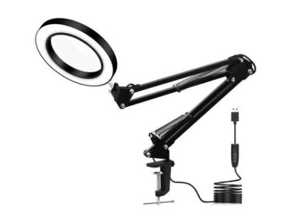 Lupa com luz LED ampliação 5X, 3 modos de escurecimento brilho ajustável, lâmpada de mesa lâmpada de leitura, 33cm 33cm preto ANDOER