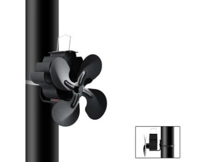 Ventilador de fogão com tubo de fumaça de 4 lâminas com termômetro Ventilador superior movido a calor para lareira AMOJLNKS