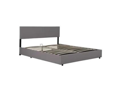 Cama estofada Juva Cord com estrutura de ripas 140x200 cm - Cinzento Corium