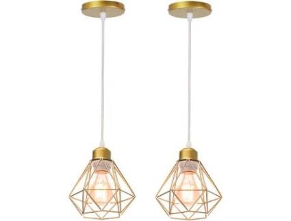 2 Lustres E27 16cm, Luminária de Metal Dourado para Corredor e Quarto