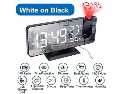 Despertador de mesa de projeção digital LED, relógio eletrônico com projeção de rádio FM, projetor HE AIHONTAI