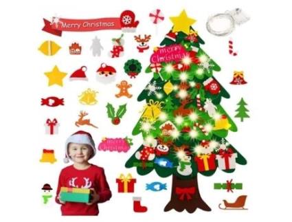 Árvore de natal de feltro 113cm com luzes led decoração de árvore de natal vitrine 35 peças diy enfeites de natal destacáveis presentes AMOUNE