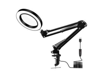 GOBRO Lupa com luz LED ampliação 5X, 3 modos de escurecimento brilho ajustável, lâmpada de leitura de mesa, 33cm 33c GOBRO