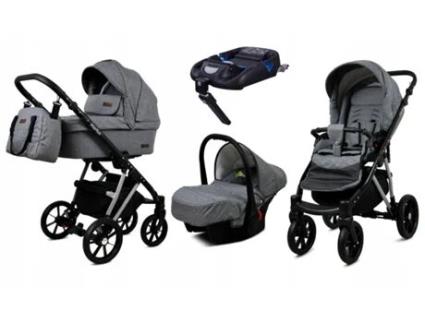 Carrinho de Bebé Multifuncional BABYLUX MARLUX 4 Em 1 -Grey Flex Silver Frame - Ajustável e dobrável Construção leve em alumínio - Acessórios