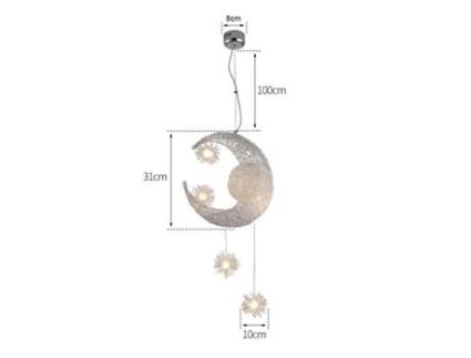 Lustre moderno, com lua e estrelas, luz quente para quarto infantil