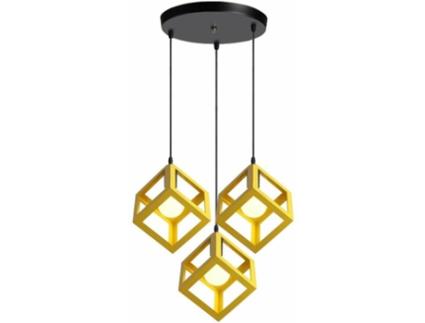 Lustre suspenso quadrado de 3 lâmpadas LED, amarelo