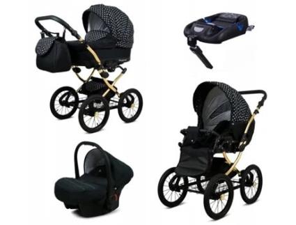 Carrinho de Bebé Multifuncional BABYLUX MARGARET GOLD 4 Em 1 -White Dots - Ajustável e dobrável Construção leve em alumínio - Acessórios