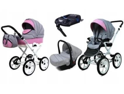 Carrinho de Bebé Multifuncional BABYLUX ROSSO 4 Em 1 -Light pink - Ajustável e dobrável Construção leve em alumínio - Acessórios
