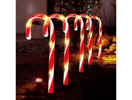 Decoração luminosa de Natal ao ar livre - AQSACOKIYA - Bastões de doces solares LED - 5 peças