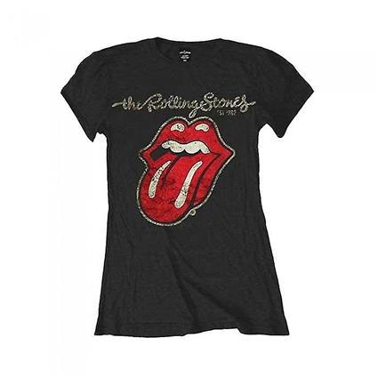 The Rolling Stones A camiseta de algodão de língua rebocada das mulheres / senhoras dos Rolling Stones Preto L