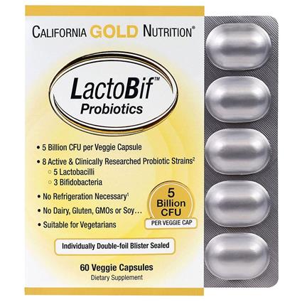 California Gold Nutrition Califórnia Gold Nutrition, LactoBif Probióticos, 5 bilhões CFU, 60 cápsula vegetal