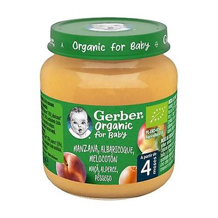 Gerber Organic BIO Jar Apple, Apricot, Peach 4m + 125 g (Fruits - Peach - Apple)