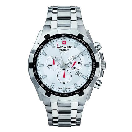 Swiss Alpine Military by Grovana Suíço alpino militar para homens relógio cronógrafo 7043.9132SAM aço inoxidável Prata
