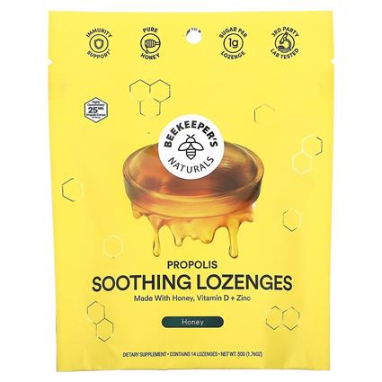 Beekeepers Naturals Naturais de apicultor, Pastilhas calmantes de própolis, Mel, 14 pastilhas, 1,76 oz (50 g)
