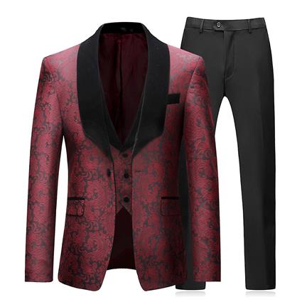 Allthemen Mens 3-Piece Casamento Floral Slim Fit Blazer & Vest & Calças Vermelho L