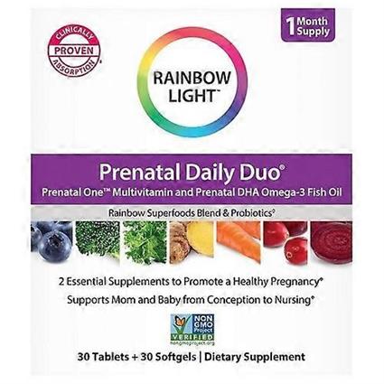 Suplemento Dietético Multivitamínico Duo Pré-natal Diário Rainbow Light, 30 Comprimidos + 30 Cápsulas Softgel