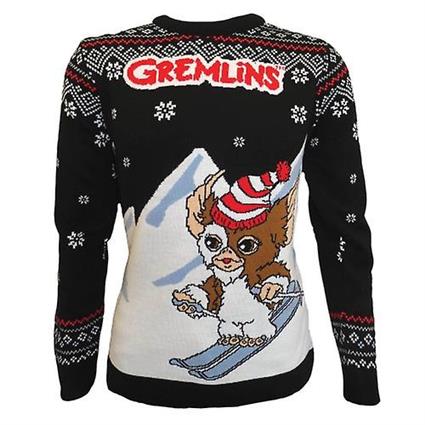 Gremlins Unisex Adulto Esquiando Gizmo Malhado Jumper de Natal Preto/branco S