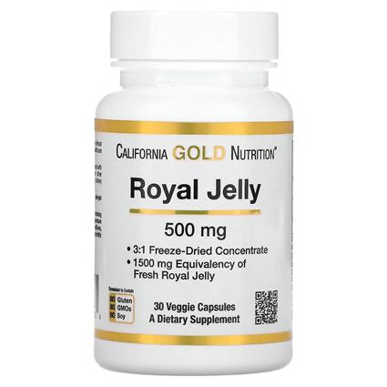 California Gold Nutrition, Geleia Real, Concentrado & Congelado, 500 mg, 30 Veggie Caps