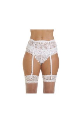 Silky Mulheres sedosas Camille cinto suspensório branco lingerie larga renda com fita - L