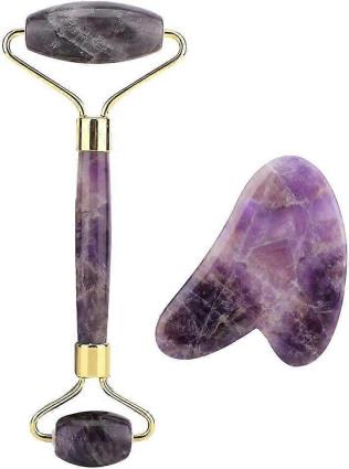 Healthy Conjunto de massagem Gua Sha, Jade Stone Roller & Guasha Set, Natural Jade Roller, 100%