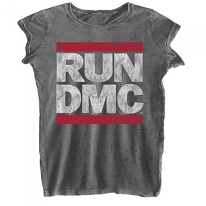Run DMC Mulheres / Senhoras Burnout Logo T-Shirt Cinza carvão M
