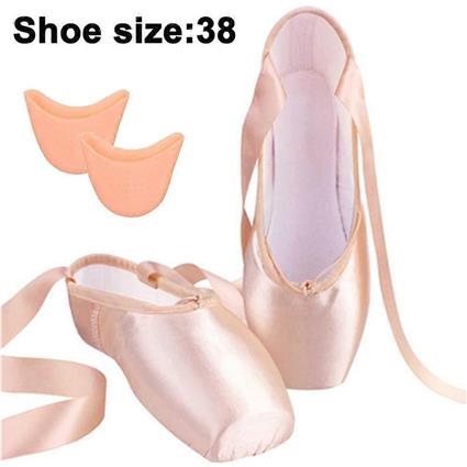 LINCMAN Ballet Pointe Shoes Girls Women Ribbon Ballerina Shoes With Toe Pads carne rosa 38