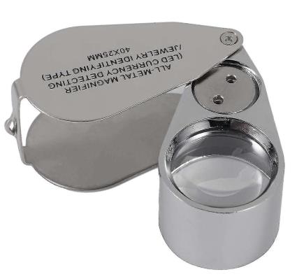 Tikuajgift Lupa dobrável de metal de ampliação de 40x com lupa led & uv leve