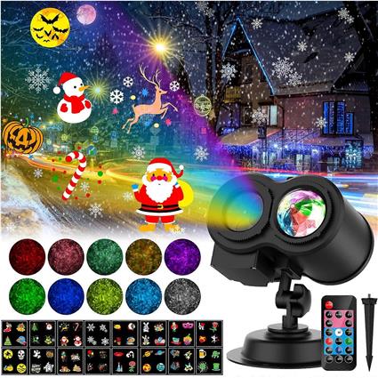 Tsim Projetor de Natal Interior ao Ar Livre, Projetor de Halloween ao Ar Livre com Controle Remoto, 16 Padrões e 10 Cores Efeito Onda de Água Proje...