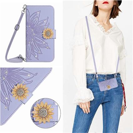Gangxun Capa para Nokia 5.4 Capa de Carteira Ajustável em Couro de Girassol Alça de Pescoço com Cordão Transversal Compatível com Nokia 5.4 Roxo