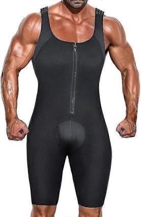 Denuotop Shapewear dos homens, Shaper do corpo inteiro do bodysuit, terno de emagrecimento da compressão respirável Preto M
