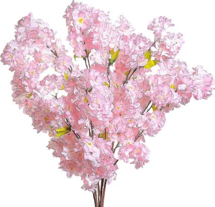 LINCMAN 4 peças de flores artificiais de flor de cerejeira 42,52 polegadas de comprimento Flores de seda de haste Bouquet Fake Spring Peach Flowers...