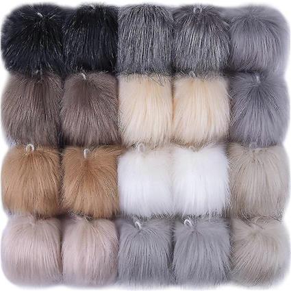 Tikuajgift 20 peças Diy Faux Fox Fur Fluffy Pom Pom com laço elástico para chapéus chaveiros sacos de luvas de lenço como mostrado