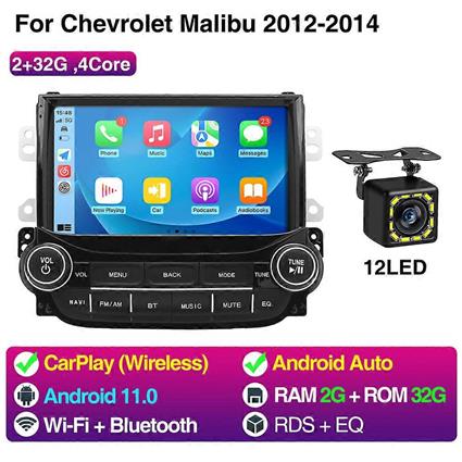 Redkid Rádio de carro para Chevrolet Malibu IX 2012-2014 Carplay sem fio Android Auto 4G WIFI GPS Navegação DSP RDS Android11 Stereo Player 2G 32G ...