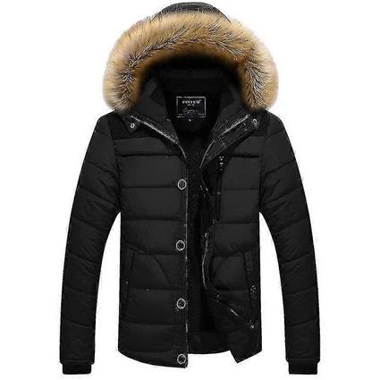 Tikuajgift Homens Faux Pele Casaco Encapuzado Acolchoado Puffer Bubble Jacket Preto 3XL