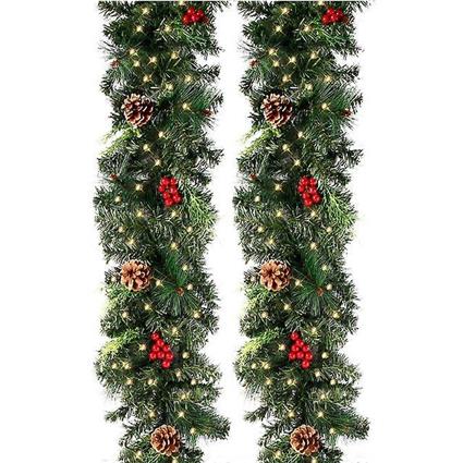 Christmas Guirlandas de Natal com Pinhas Bagas Vermelhas Guirlanda de Natal Artificial para Lareiras Escadas Porta da Frente Decoração de Ano Novo ...