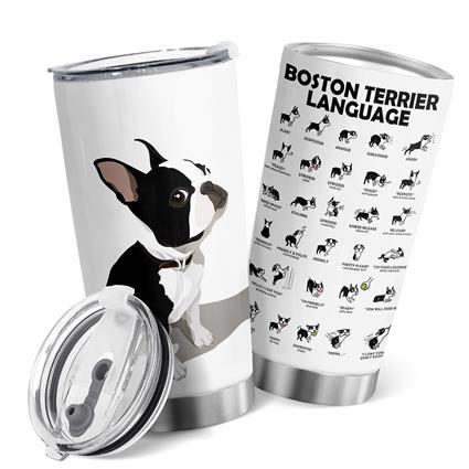 Oasisdream engraçado Boston Terrier linguagem impressa aço inoxidável isolado a vácuo copo Tumbler 20oz Branco e preto