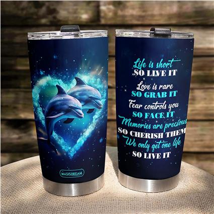 Oasisdream 20oz Dolphin Print Tumbler com tampa de aço inoxidável copo isolado para café Azul escuro