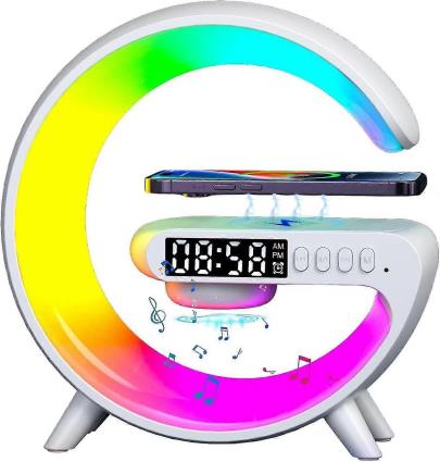 Jeek Carregador de alto-falante sem fio | Alto-falante de carregamento sem fio LED em forma de G | Atmosfera Luz Noturna Wireless Pho ne Carregador...