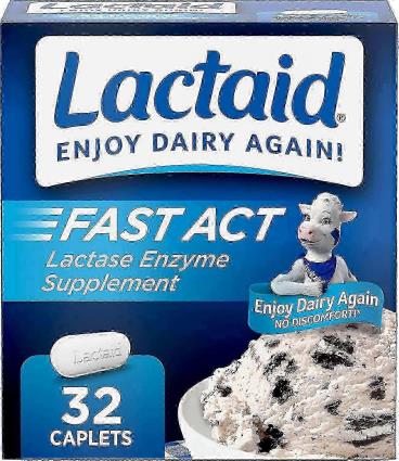 Lactaid Fast Acting, Suplemento de Lactase, Caplets, 32 Ea