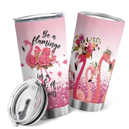 Oasisdream Flamingo Dupla Parede Aço Inoxidável Tumbler Copo de Café Isolado 20oz Rosa