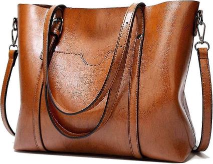 Jeek Bolsas femininas de couro macio de grande capacidade retro vintage top-handle casual bolso tote marrom