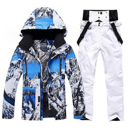 Snowsuits Conjunto de Jaquetas e Calças de Esqui Femininas e Masculinas à Prova de Vento Impermeável Colorido Snowboard Snowsuit Azul Branco L