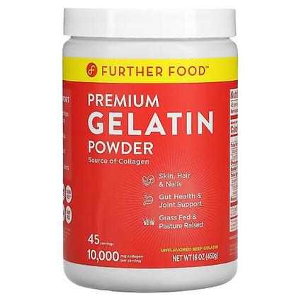 Further Food Mais Alimentos, Gelatina Premium em Pó, Sem sabor, 16 oz (450 g)
