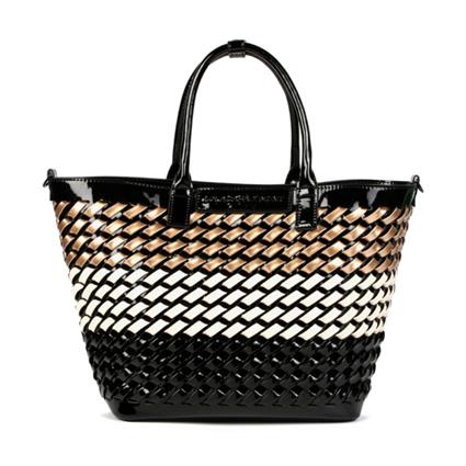 Lola Casademunt BOLSO TRENZADO DE CHAROL, Negro, Blanco, Bronce - Ref.